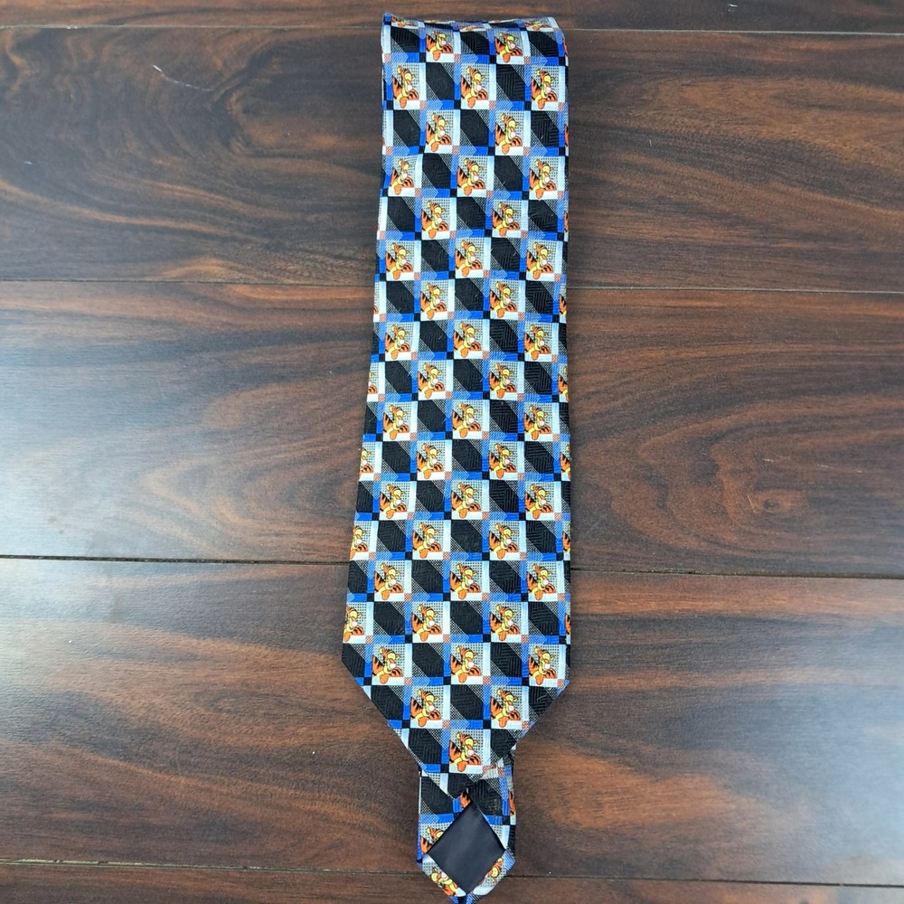 Disney Tigger Necktie 58" Checkered Black Blue White Winnie the Pooh Men's Tie